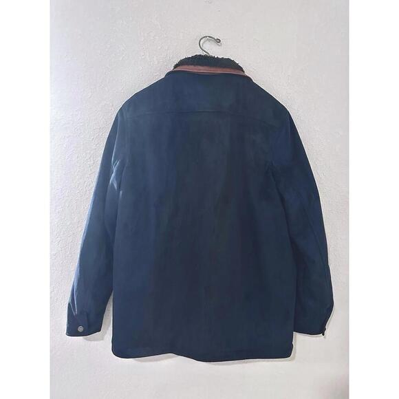 Manly Men's Blue Suede Faux Leather Blazer Polyester Lining Double Button Medium - Picture 4 of 11